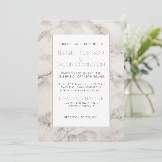Faux Marble Alabaster Modern Classy Wedding Invite Kaart (Staand voorkant)