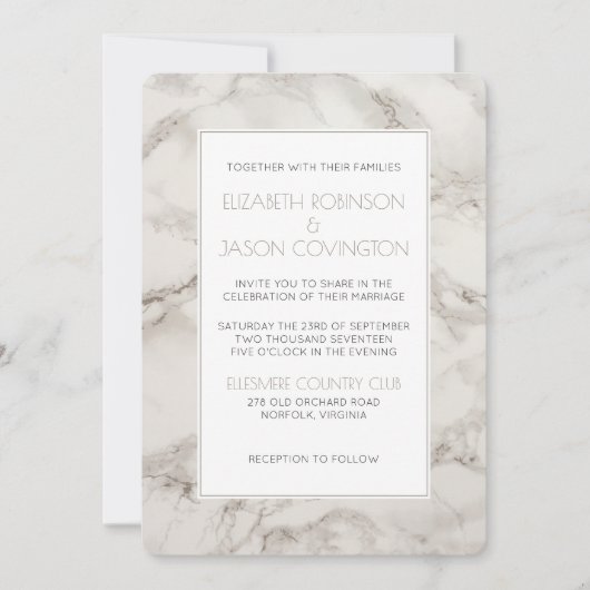 Faux Marble Alabaster Modern Classy Wedding Invite Kaart (Voorkant)