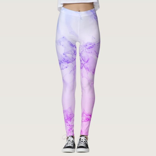 Faux Marble Alabaster Paars Pink Leggings (Voorkant)