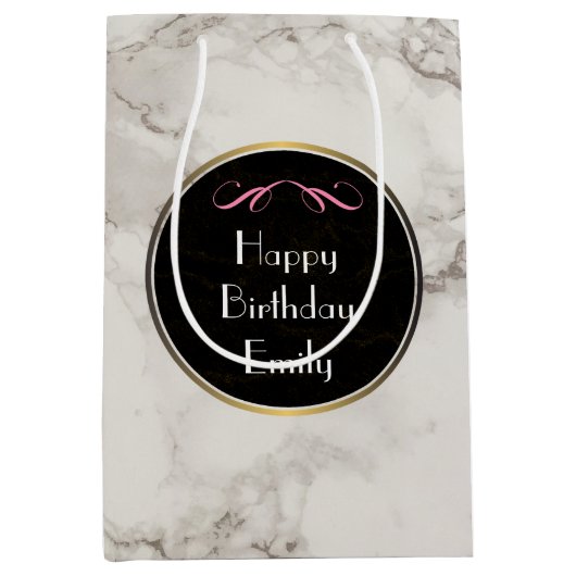 Faux Marble Alabaster Taupe Tan Custom Birthday Medium Cadeauzakje (Voorkant)