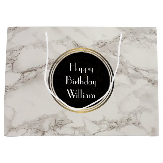 Faux Marble Alabaster Taupe Tan Modern Birthday Large Cadeautasje (Voorkant)