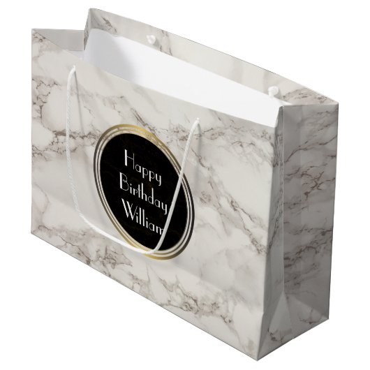 Faux Marble Alabaster Taupe Tan Modern Birthday Large Cadeautasje (Voorkant Gekanteld)