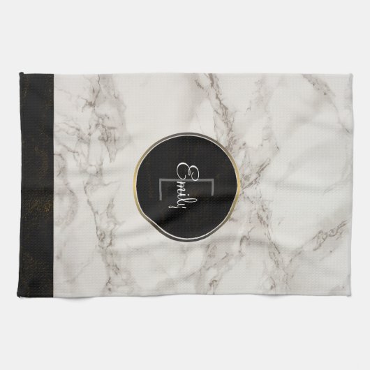 Faux Marble Alabaster Taupe Tan Monongram Theedoek (Horizontaal)