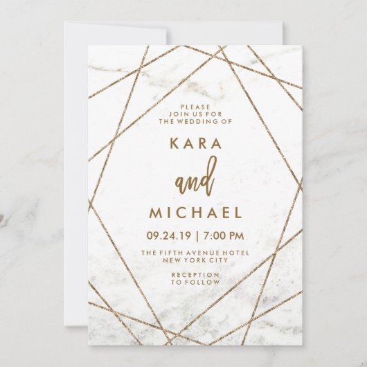 Faux Marble and Copper Geometric Wedding Invite Kaart (Voorkant)