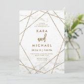 Faux Marble and Copper Geometric Wedding Invite Kaart (Staand voorkant)