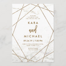 Faux Marble and Copper Geometric Wedding Invite