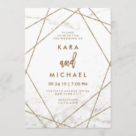 Faux Marble and Copper Geometric Wedding Invite Kaart
