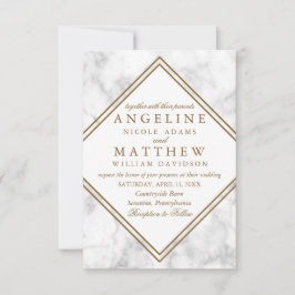 Faux Marble and Copper Geometric Wedding Invite Kaart