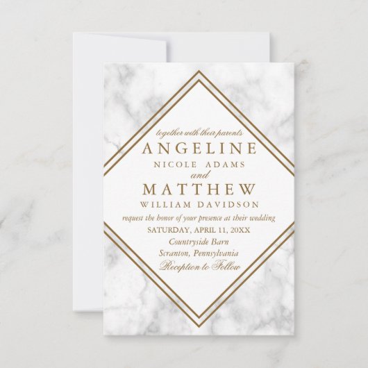 Faux Marble and Copper Geometric Wedding Invite Kaart (Voorkant)