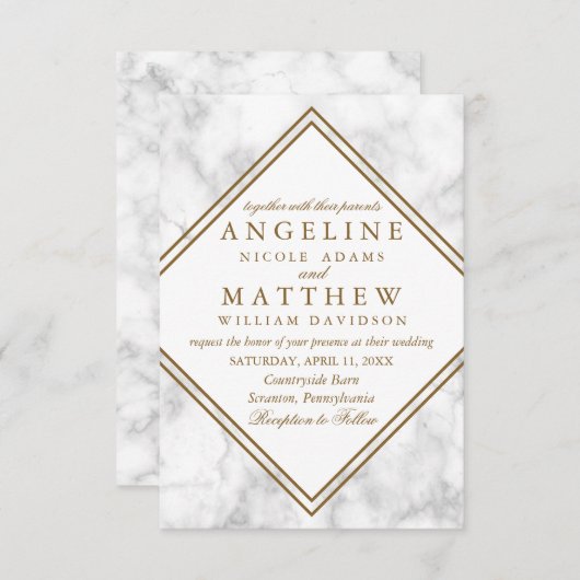 Faux Marble and Copper Geometric Wedding Invite Kaart (Voorkant / Achterkant)