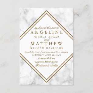Faux Marble and Copper Geometric Wedding Invite Kaart