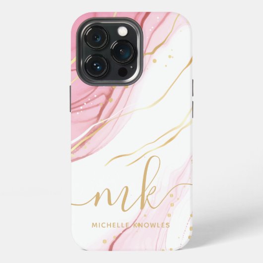 Faux Marble Geode Monogram en naam iPhone Hoesje (Achterkant)