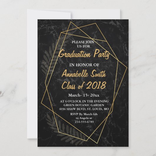 Faux Marble Geometric Graduation Party Kaart (Voorkant)