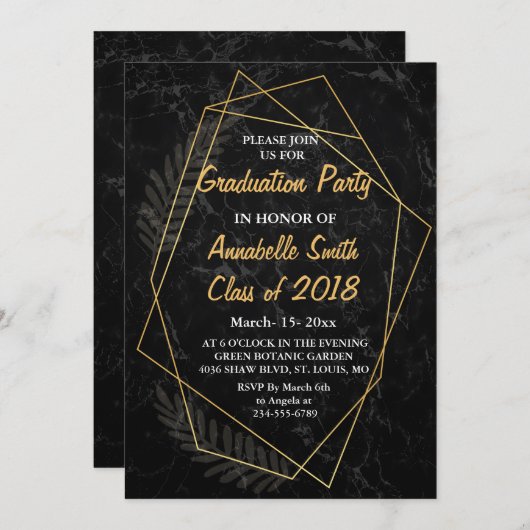 Faux Marble Geometric Graduation Party Kaart (Voorkant / Achterkant)
