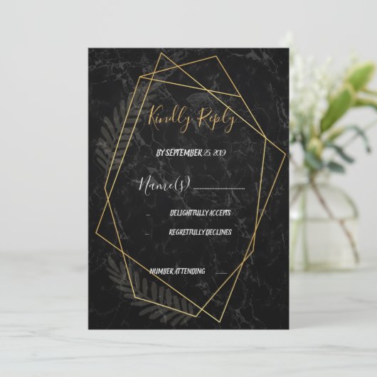 Faux Marble Geometric RSVP Kaart (Staand voorkant)