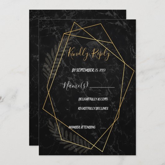 Faux Marble Geometric RSVP Kaart (Voorkant / Achterkant)