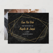 Faux Marble Geometric Save the Date Aankondigingskaart (Voorkant / Achterkant)
