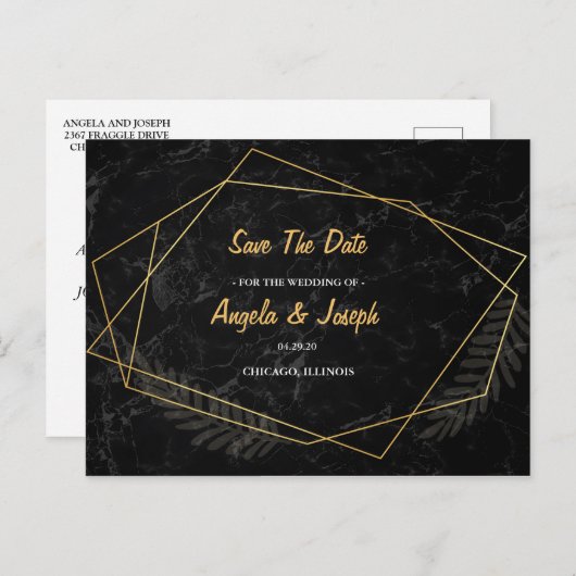 Faux Marble Geometric Save the Date Aankondigingskaart (Voorkant / Achterkant)