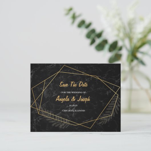 Faux Marble Geometric Save the Date Aankondigingskaart (Staand voorkant)