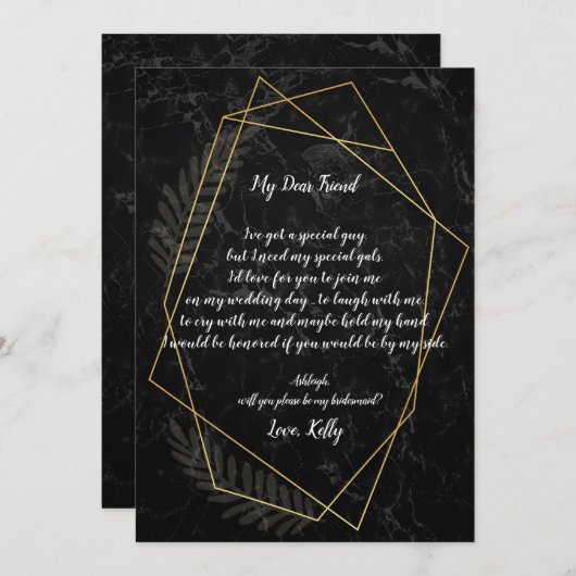 Faux Marble Geometric zal mijn bruidsmeisje zijn Kaart (Voorkant / Achterkant)