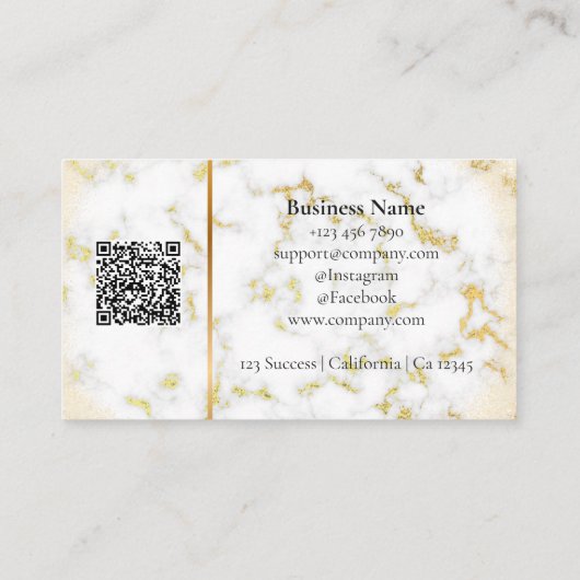 Faux Marble & Gold QR Code Visitekaartje met Logo (Achterkant)