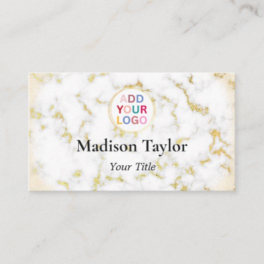 Faux Marble & Gold QR Code Visitekaartje met Logo (Voorkant)