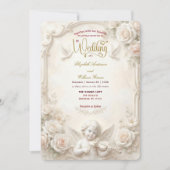 Faux Marble & Gold Relief Angelic Wedding   Kaart (Voorkant)