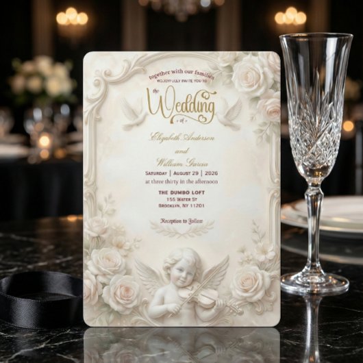 Faux Marble & Gold Relief Angelic Wedding   Kaart
