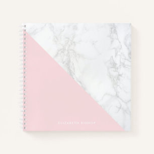 Faux Marble met Blush Pink Accent Gepersonaliseerd Notitieboek