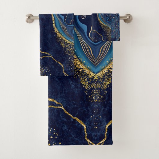 Faux Marble Navy Gold Shades  Bad Handdoek (Insitu)