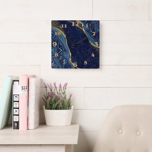 Faux Marble Navy Gold Shades  Vierkante Klok (Leeskamer)