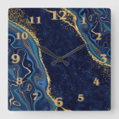 Faux Marble Navy Gold Shades  Vierkante Klok (Voorkant)