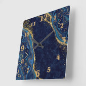 Faux Marble Navy Gold Shades  Vierkante Klok (Hoek)