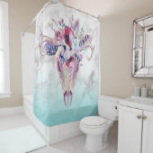 Faux Marble Ombre & Kleurrijke Boho schedel Douchegordijn (In situ)