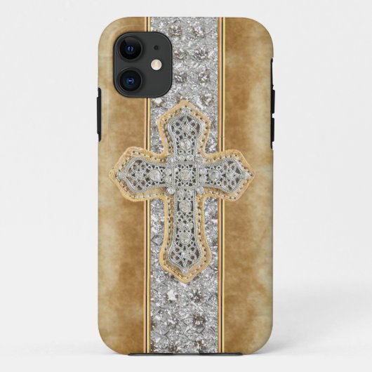 Faux Marble & Rhinestone Cross IPHONE 5 HOESJE (Achterkant)
