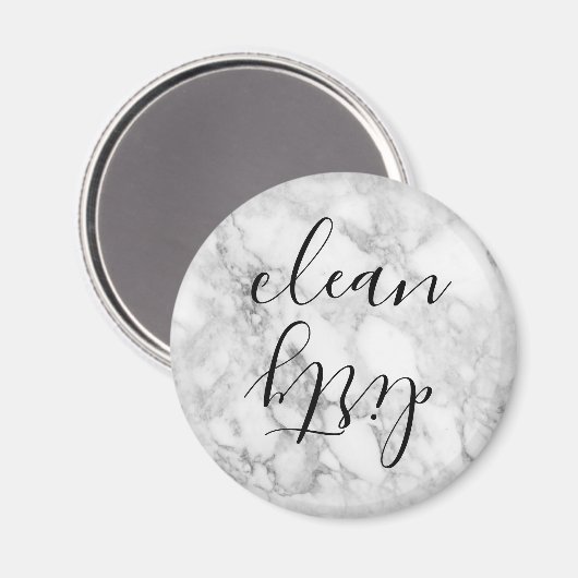 Faux Marble Script Clean Dirty Dishwaser Magnet (Voorkant / Achterkant)