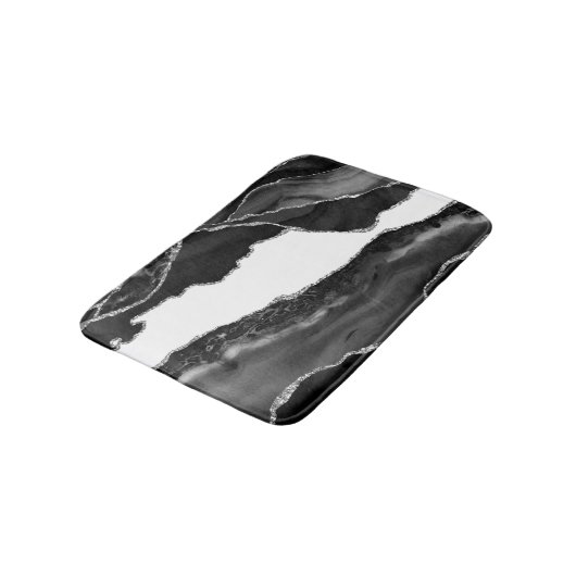 Faux Marbling Agate Black White Trendy Modern Ston Badmat (Gekanteld)