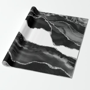 Faux Marbling Agate Black White Trendy Modern Ston Cadeaupapier