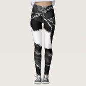 Faux Marbling Agate Black White Trendy Modern Ston Leggings (Voorkant)