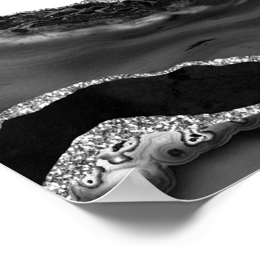 Faux Marbling Agate Black White Trendy Modern Ston Poster (Hoek)