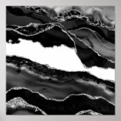 Faux Marbling Agate Black White Trendy Modern Ston Poster (Voorkant)