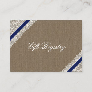 FAUX marine blauwe kant en jute Gift register Informatiekaartje
