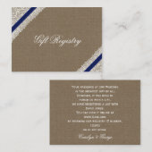 FAUX marine blauwe kant en jute Gift register Informatiekaartje (Voorkant / Achterkant)