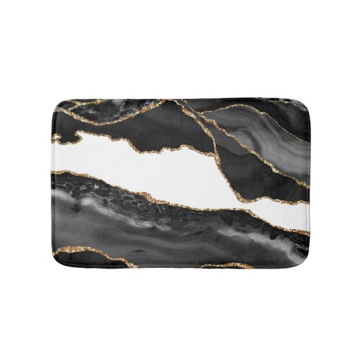 Faux Marked Agate Black Stone Luxe Badmat (Voorkant)