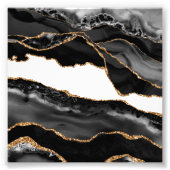 Faux Marked Agate Black Stone Luxe Foto Afdruk (Voorkant)