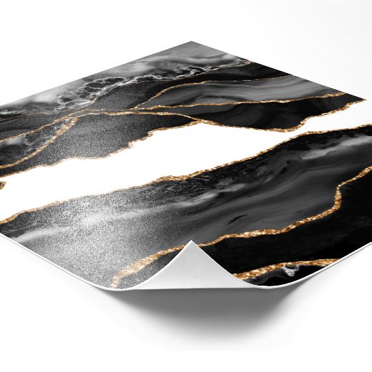 Faux Marked Agate Black Stone Luxe Foto Afdruk (Hoek)