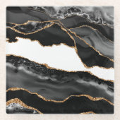 Faux Marked Agate Black Stone Luxe Glazen Onderzetter (Voorkant)