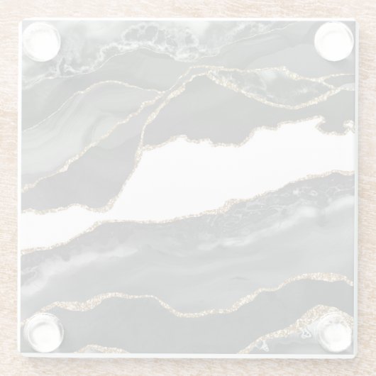 Faux Marked Agate Black Stone Luxe Glazen Onderzetter (Achterkant)