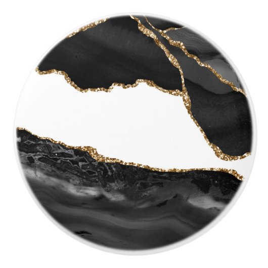 Faux Marked Agate Black Stone Luxe Keramische Knop (Voorkant)