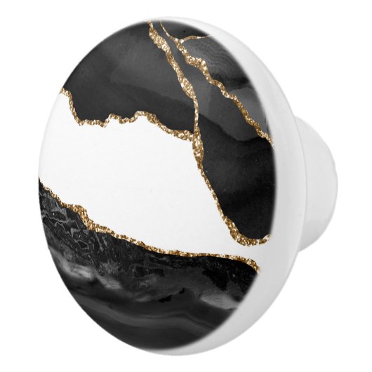 Faux Marked Agate Black Stone Luxe Keramische Knop (Rechts)